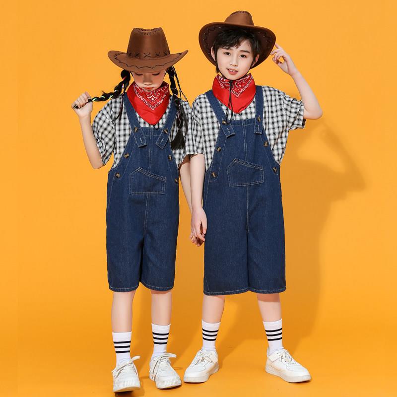 牛仔很忙演出服幼儿园短袖舞蹈表演服装小学生西部牛仔抱婴袋裤套