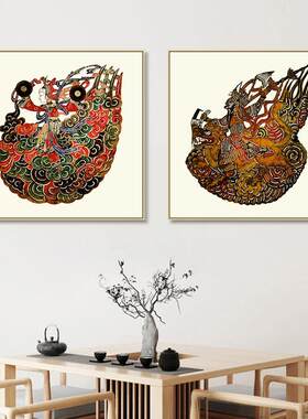 皮影戏装饰画西安特色工艺皮影挂画饭店火锅店新中式戏曲人物壁画