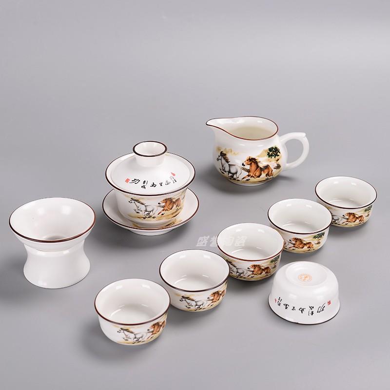 青花定窑亚光茶具套装整套家用客厅功夫茶具陶瓷茶壶盖碗茶杯白瓷