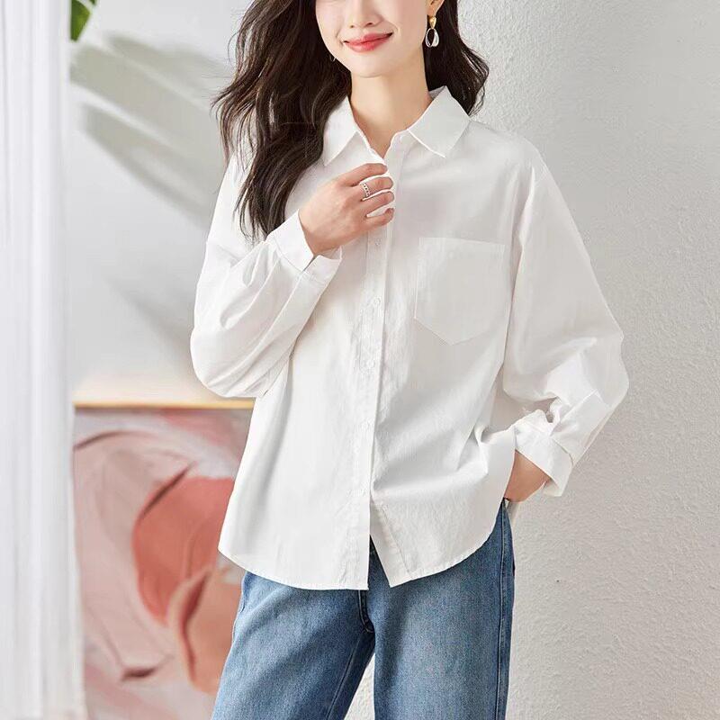 欧洲站纯棉白衬衫女2025新款春秋季时尚宽松休闲 百搭内搭衬衫外