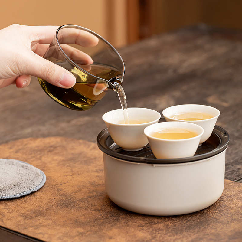 新品陶瓷旅行茶具套装便携式快客杯户外露营泡茶壶盖碗茶杯小套装