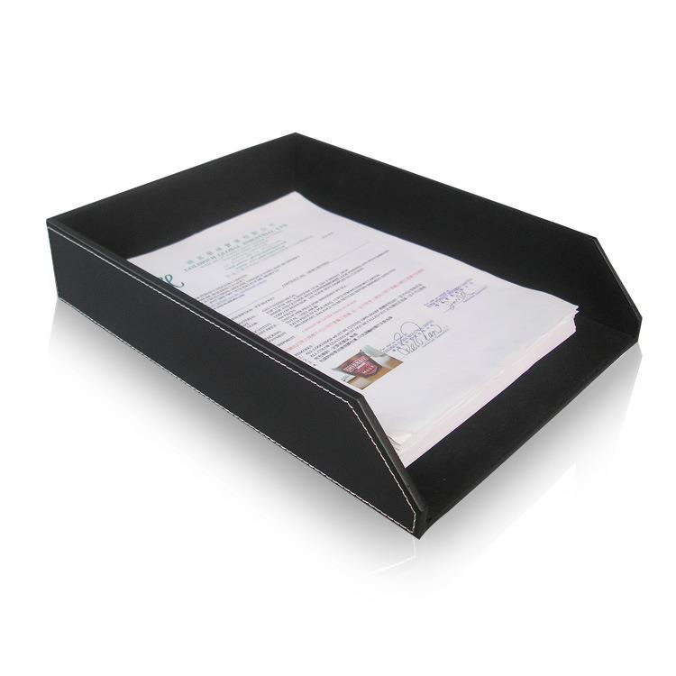 现代简约商务办公桌面皮革A4文件盘创意可叠加单层收纳盘杂物托盘