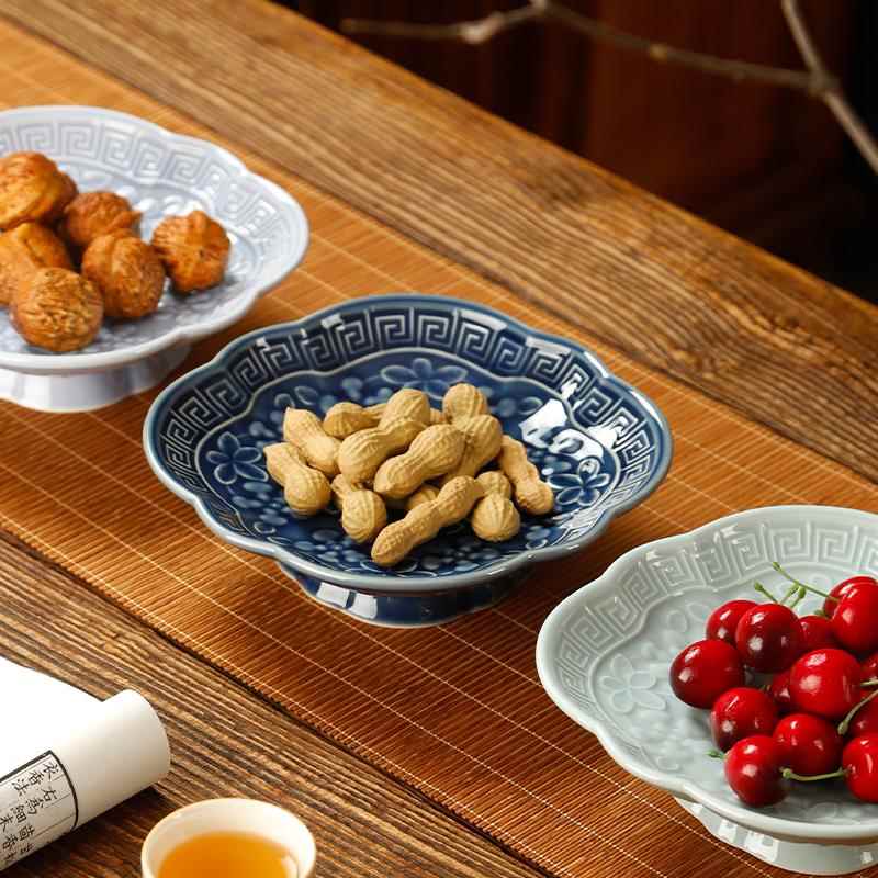 陶瓷高脚盘中式覆古茶点盘家用供果果盘下午茶零食糕点盘日式托