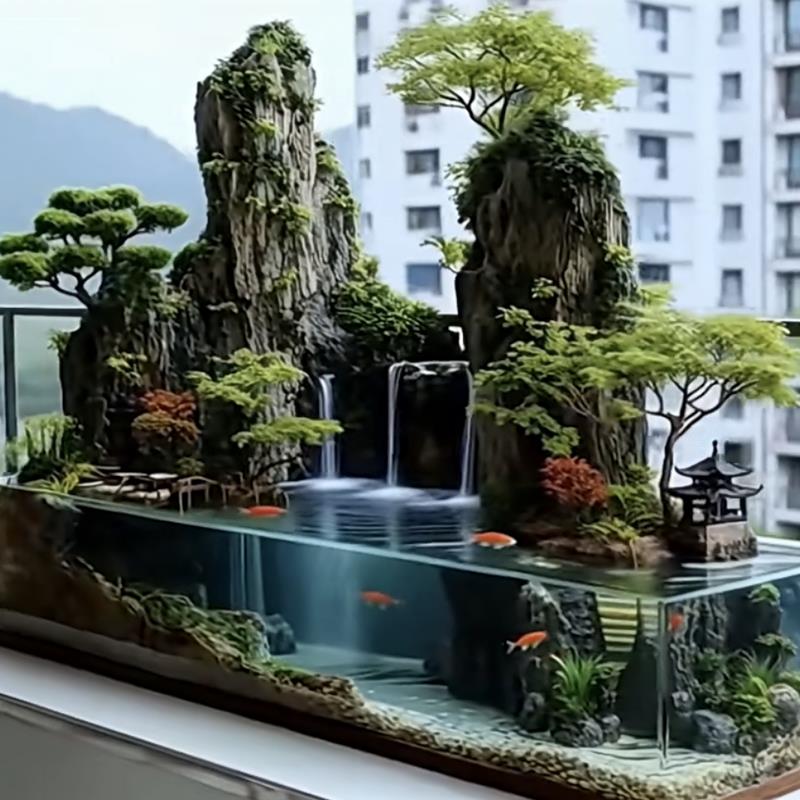 定制鲸鱼模型草缸观赏缸水质稳定造景轻奢生态鱼缸彷生