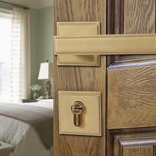 门锁室内新中式 静音卧室房门锁黄古铜锁家用 木门把手通用型美式