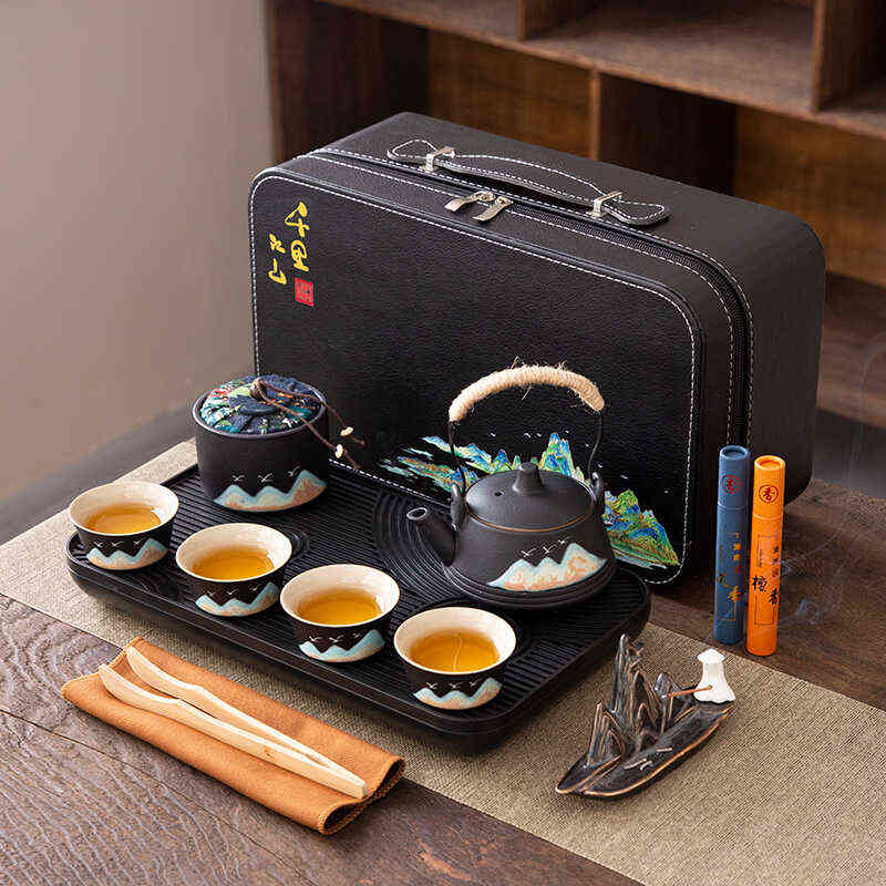 国潮旅行茶具套装便携式包户外露营功夫陶瓷泡茶具礼品定制印logo