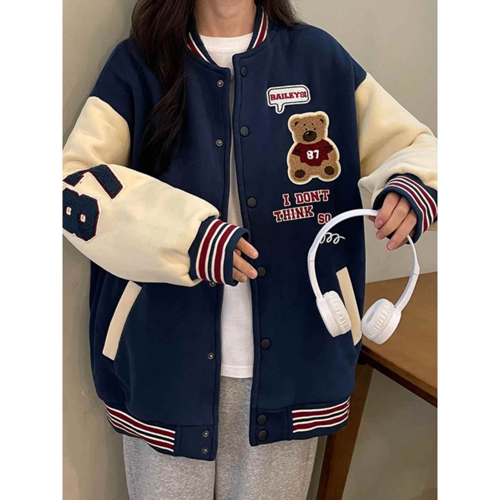 大衣女孩时尚韩式日本和韩国熊棒球制服新潮秋冬2024新生宽松上衣