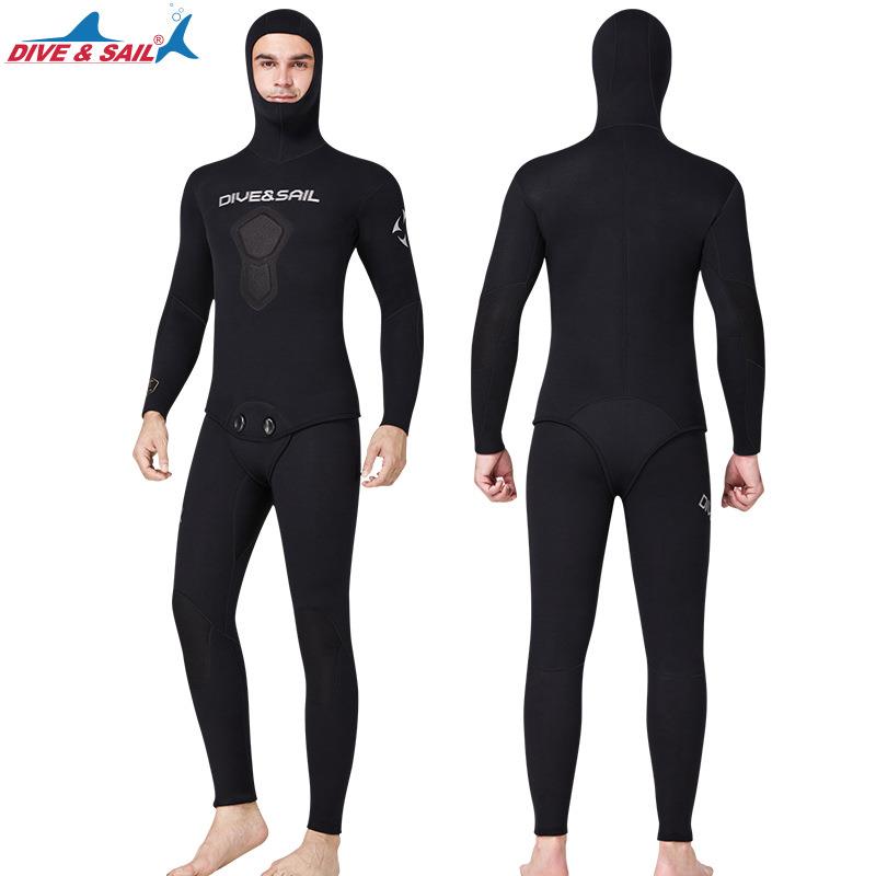 DIVE&SAIL潜水服1.5MM自由潜分体连帽套装户外渔猎打鱼湿式潜水衣