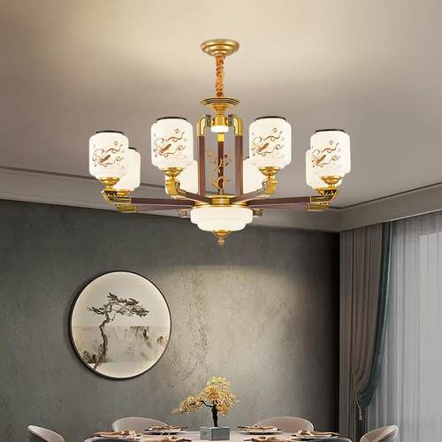 2025新款新中式吊中中灯实木客厅灯国风46大厅灯中别式墅山灯具大