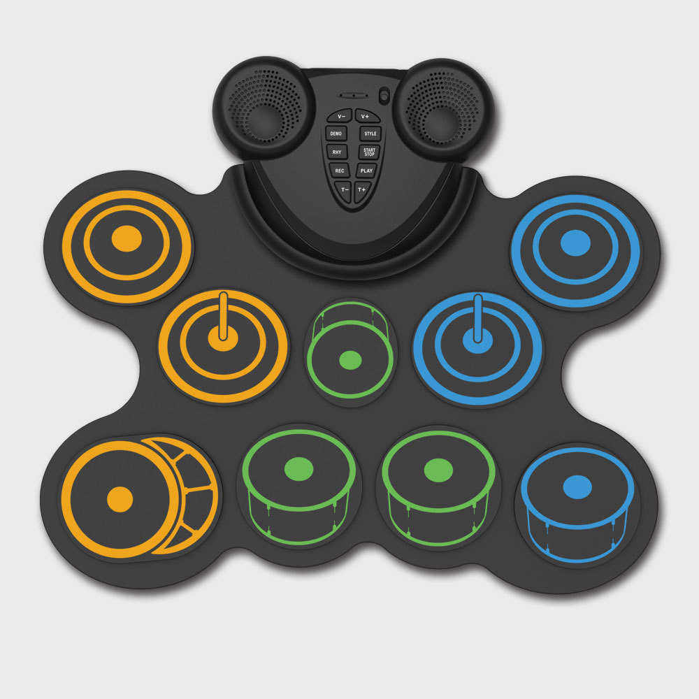 手卷电子鼓架子鼓便携软鼓双喇叭可充电支持电鼓游戏外贸新款