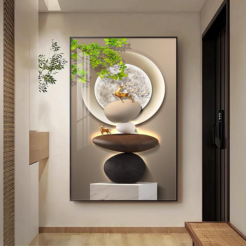 现代简约正对门玄关装饰画石来运转客厅壁画进门走廊过道单幅挂画