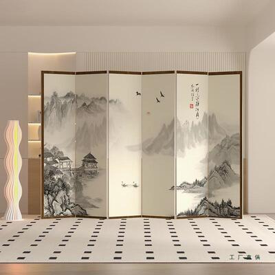 新中式山水屏风隔断动客厅F98TMSM6酒店办公室制折叠移双面玄定关