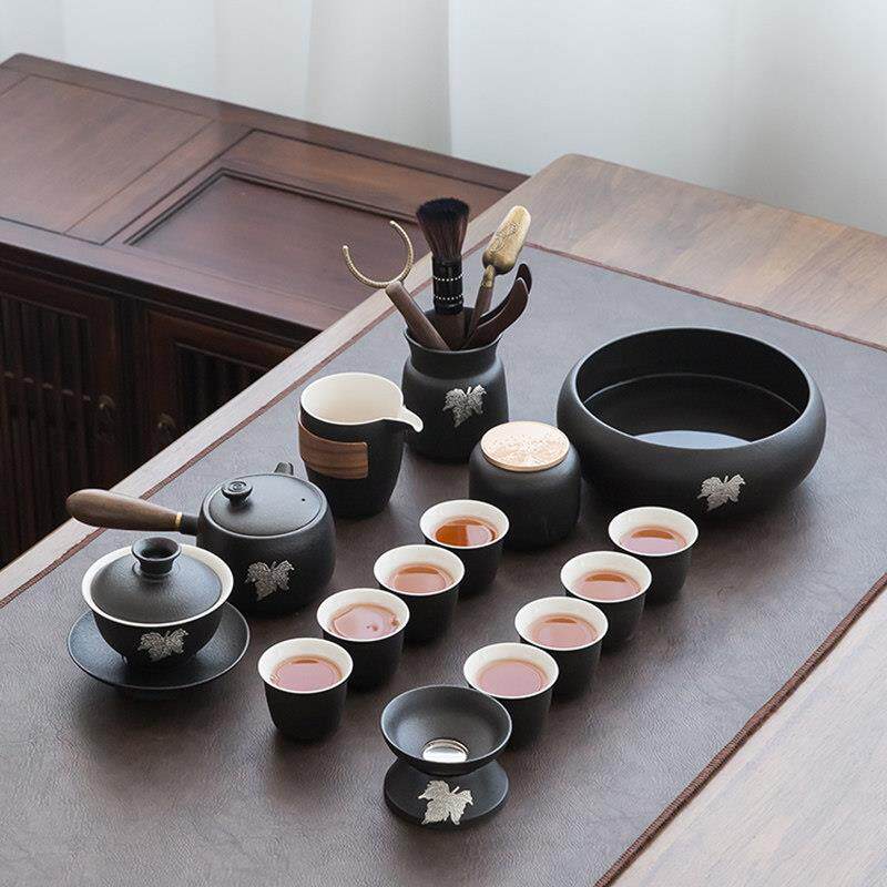 聚晟黑陶侧把茶壶陶瓷功夫茶具套装家用小套简约蓄水干泡茶盘套组