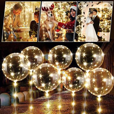 10Pcs LED Light Up Bobo Balloons Transparent Balloons with 3