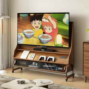 实木可移动电视机柜客厅2025新款落地家用小户型带轮储物电视支架