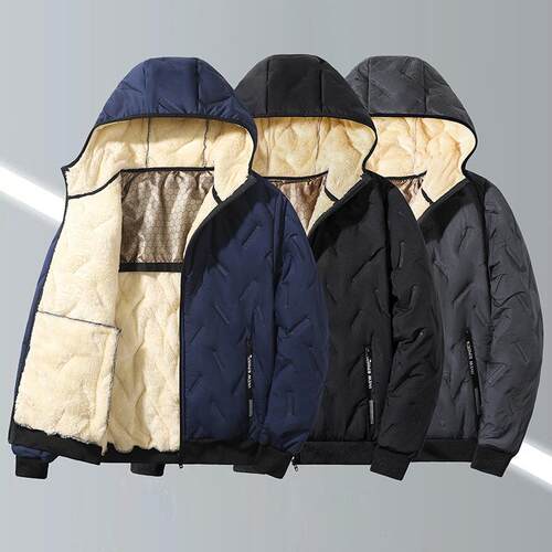 Men Hooded Winter Jacket Fleece Lining Warm Graphene Coat