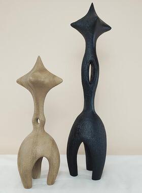 简约现代侘寂风树脂几何黑色摆件样板房售楼处酒店大厅装饰品