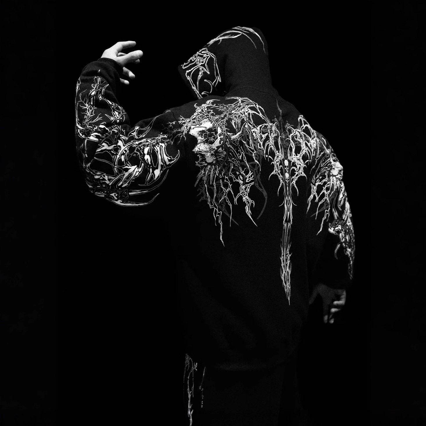 Men Dark Streetwear Hoodie Gothic Oversized Sweatshirt Sword