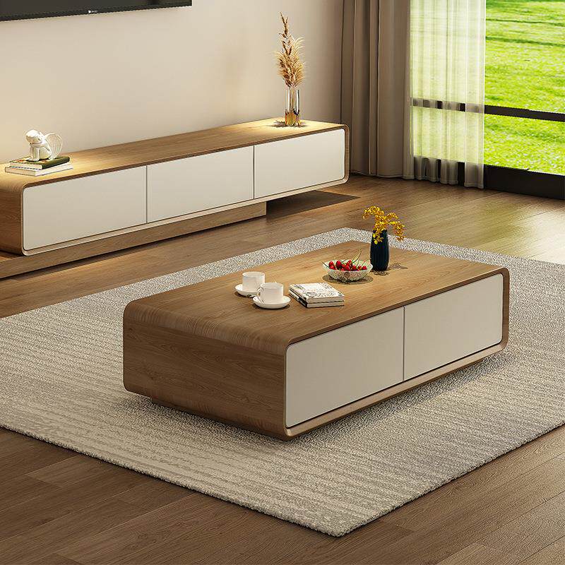 北欧茶几电视柜组合客厅家具整装储物小户型圆角茶几原木现代简约