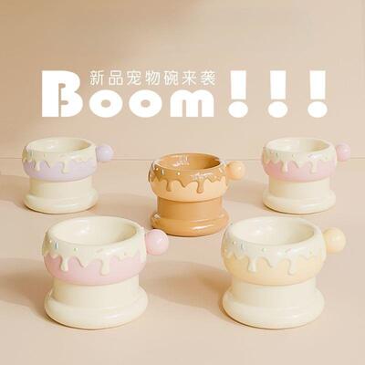 华仙宠甜甜圈双子星陶瓷猫碗高脚宠物碗双碗恒温加热铭洲铭州