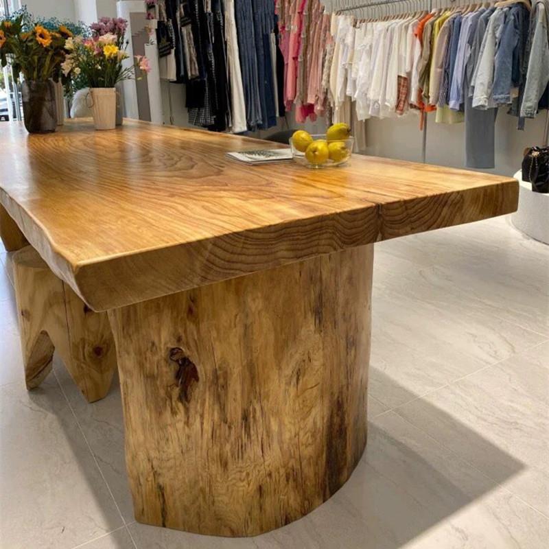 服装店展示桌北欧原木大板复古简约大板会泡茶商用家用整板实木桌