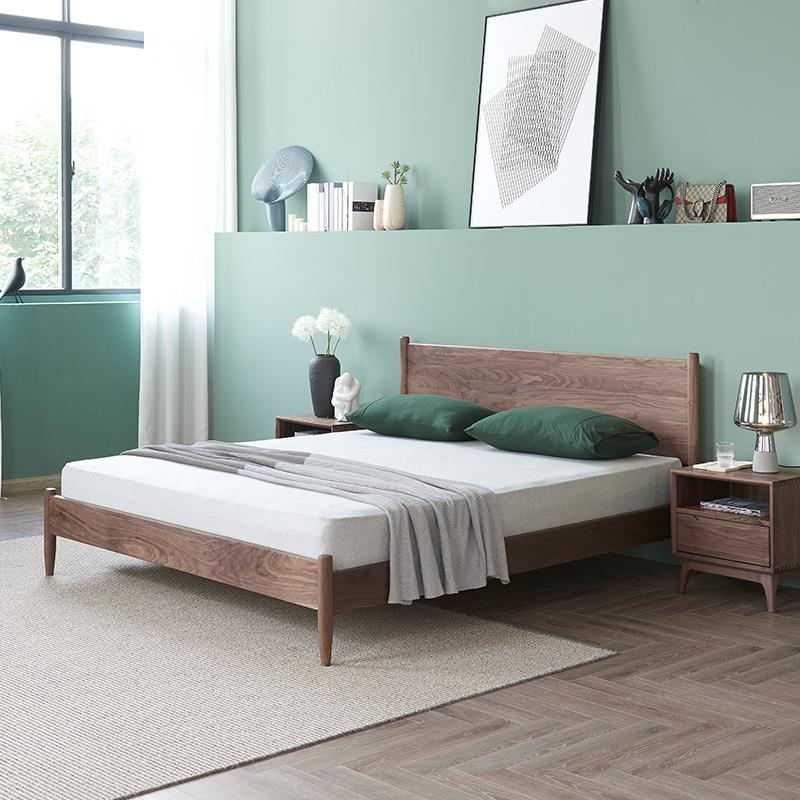 北欧黑胡桃木实木双人床日式现代简约1.8米轻奢主卧木床
