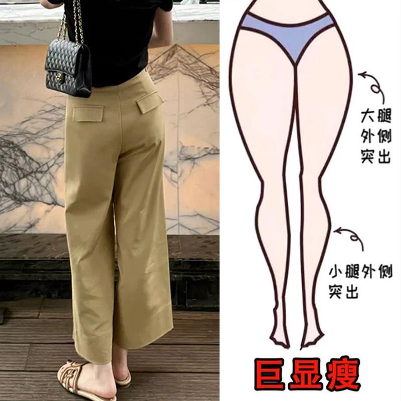 NextMary卡其色显瘦直筒休闲裤女夏季大码胖MM宽松高腰九分裤子