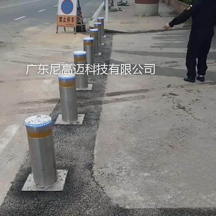 东莞中学门口电动液压一体式升降柱防撞护柱不锈钢止车路障伸降桩