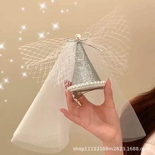 2024新款儿童花童头饰女童超仙白色公主头纱发夹女宝宝蝴蝶结发饰