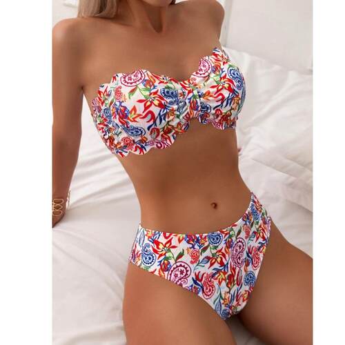 Two-Piece Bikini Set With Removable Straps, Paisley Print