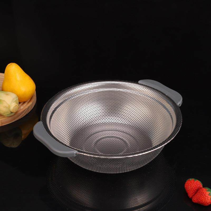 不锈钢沥水篮洗菜篮全钢耳聚宝盆厨房家用果蔬沥水篮多用密孔漏盆
