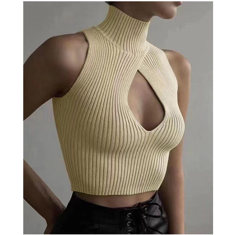 autumn vest new sleeveless hollow thread high-neck womens