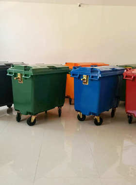 环卫垃圾桶660L户外大号塑料垃圾桶市政垃圾车移动清洁车生产厂家