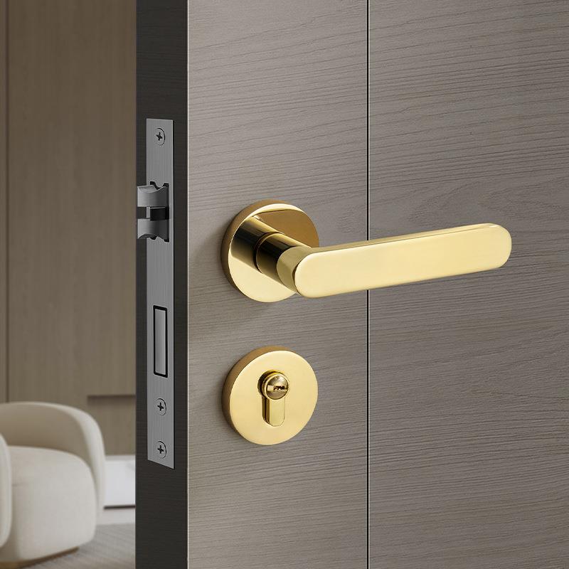 分体锁金色门锁轻奢亮金色PVD室内卧室房门锁磁吸静音家用木门锁