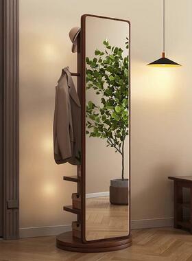 木质镜全身落地镜家用旋转穿衣镜挂置物架衣架一帽体式PKF大试衣