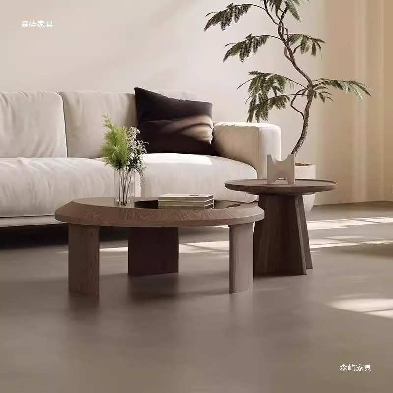 木色组合简约寓意大小茶几公北欧客厅式小户型轻圆形现代奢深家用