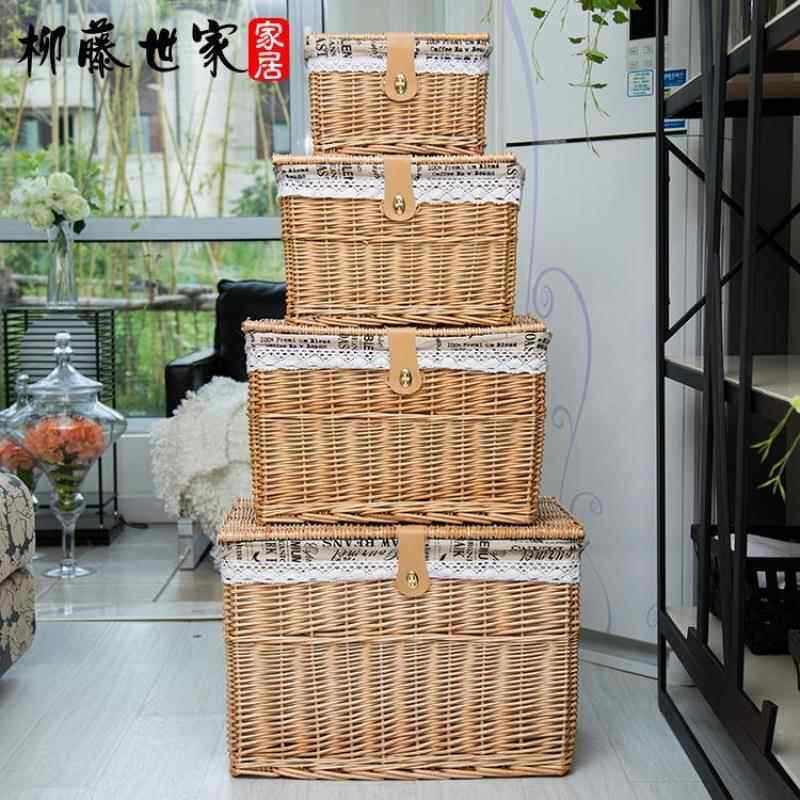箱收纳箱有盖藤编整筐理衣抽屉衣102服玩具储物盒带锁柳编物收纳