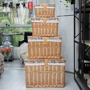 收箱纳有盖藤编编整理箱抽屉衣服玩具储914盒带锁柳衣物收物纳筐