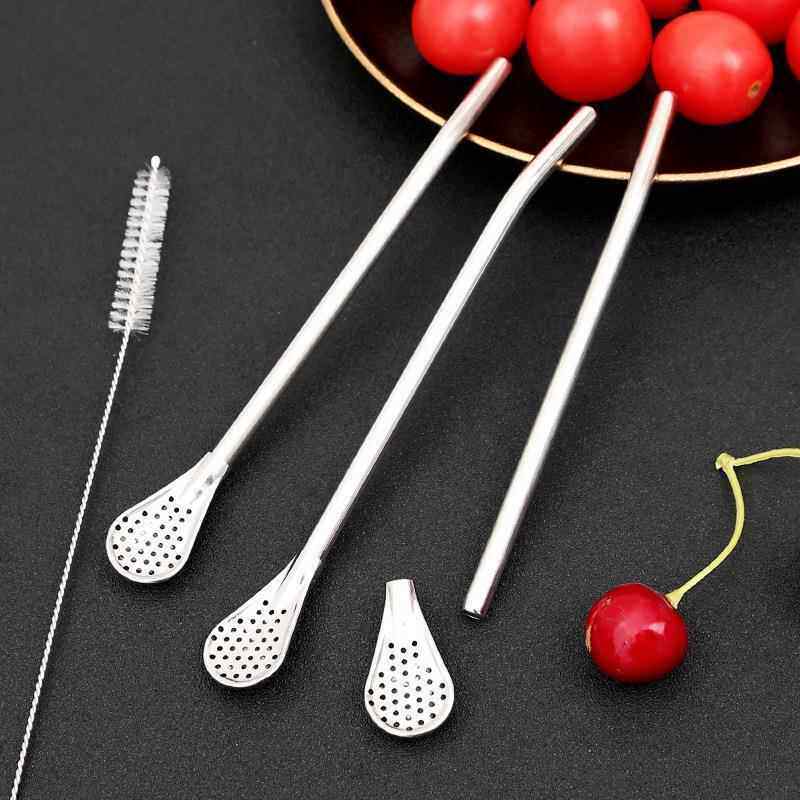 多用途吸管勺可爱创意304不锈钢吸管勺子果汁奶茶勺咖啡搅拌勺