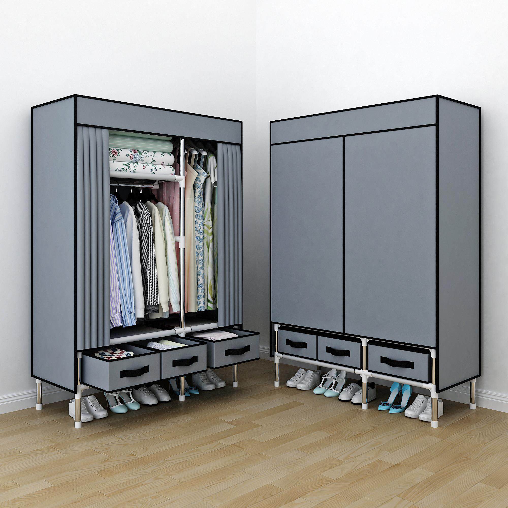 衣帽架落地卧室带防尘罩衣服架子家用挂衣架收纳置物多功能晾衣架