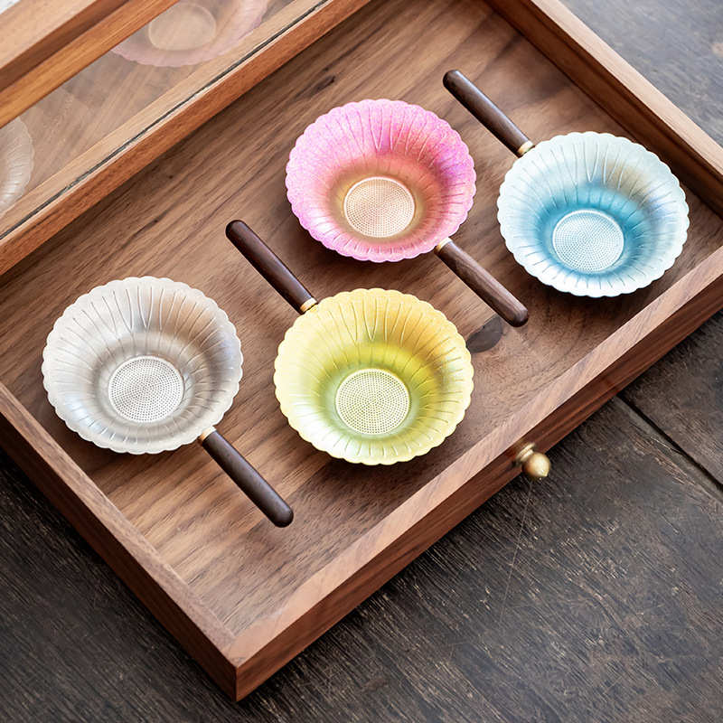 五彩花瓣钛茶漏茶滤超细茶叶过滤网茶隔家用高档过滤网茶道配件