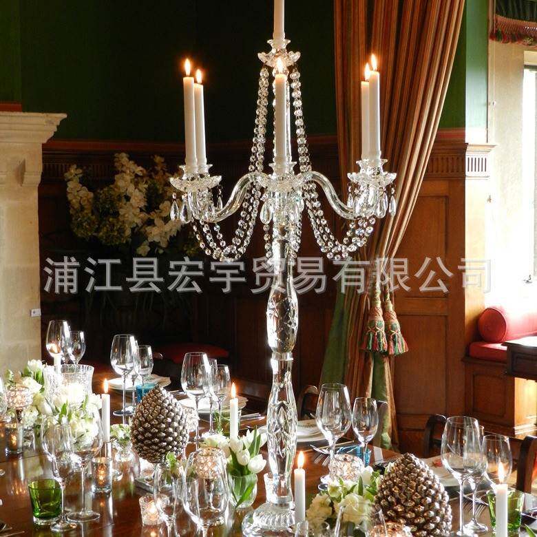欧式婚庆水晶花纹水晶罗马柱水晶烛台 水晶链子网格吊坠配饰摆件