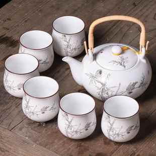大号大容量家用防烫茶杯中式 陶瓷提梁壶茶壶套装 中国风功夫茶具