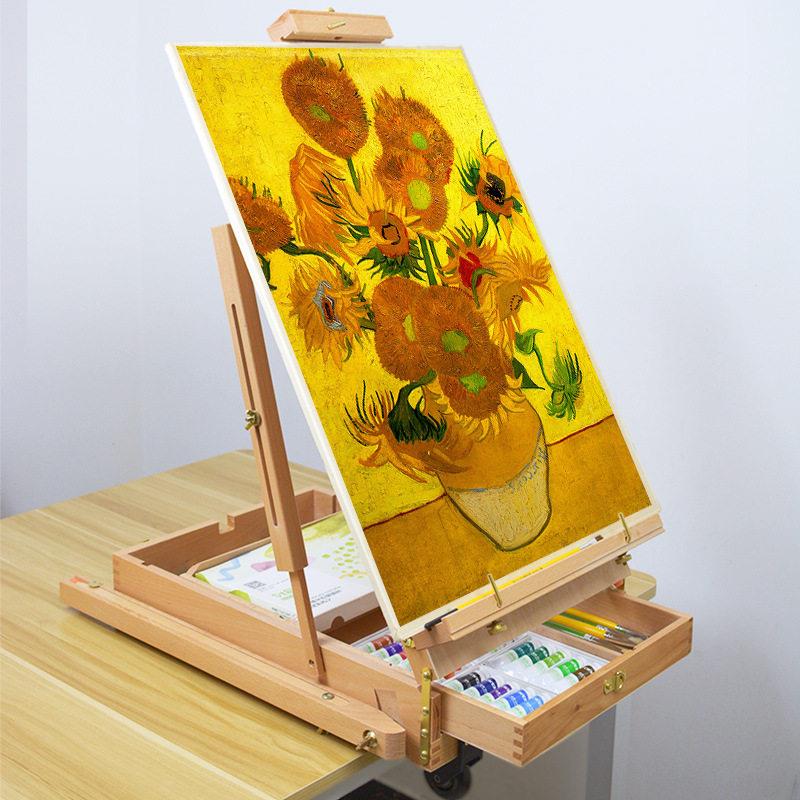 油木红榉木拉杆式油画箱HX-3L榉箱油画画架木质油画箱实木油画箱