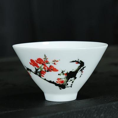 薄胎青花瓷茶杯透光脱胎蛋壳陶瓷功夫茶具白瓷斗笠杯主人杯