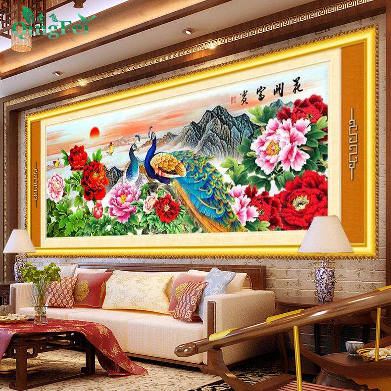 青飞5D精准花开富贵孔雀十字绣牡丹孔雀图十字绣客厅大幅丝线