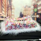 车载纸巾盒功能餐巾抽抽纸盒 饰 盒纸仿创意真花纸巾盒汽多车内装