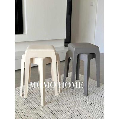 MOMO HOME家居北欧软包凳子PU软包凳方凳子可叠放加厚塑料家用