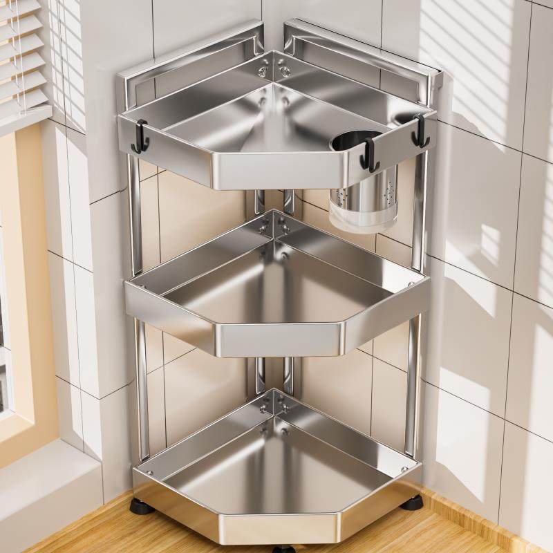 不锈钢厨房台面置物架三角架转角收纳调料调味品落地多层墙角刀架,厨房/烹饪用具,调料置物架,淘宝优惠券,粉丝福利购,淘宝优惠卷