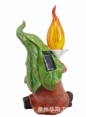 精灵件小火矮人儒举炬摆树脂工艺品太阳能灯侏庭YVW院装饰品立体